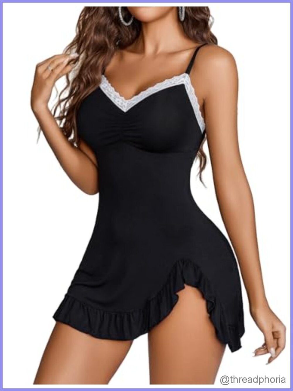 Women's Lace Modal Babydoll Chemise Nightgown with G-String
